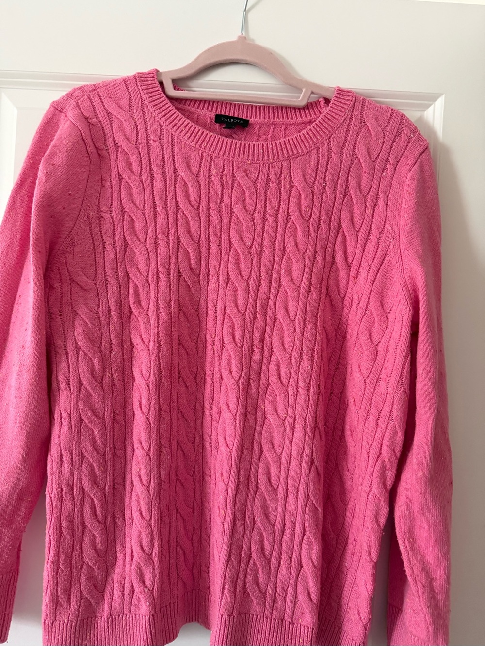 Talbots XL Bright Pink Cable-Knit Crewneck Sweater